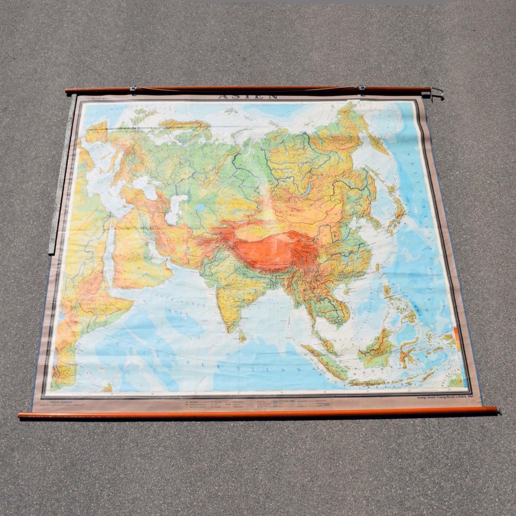 grande carte géographie murale de l'Asie, en allemand "Asien"