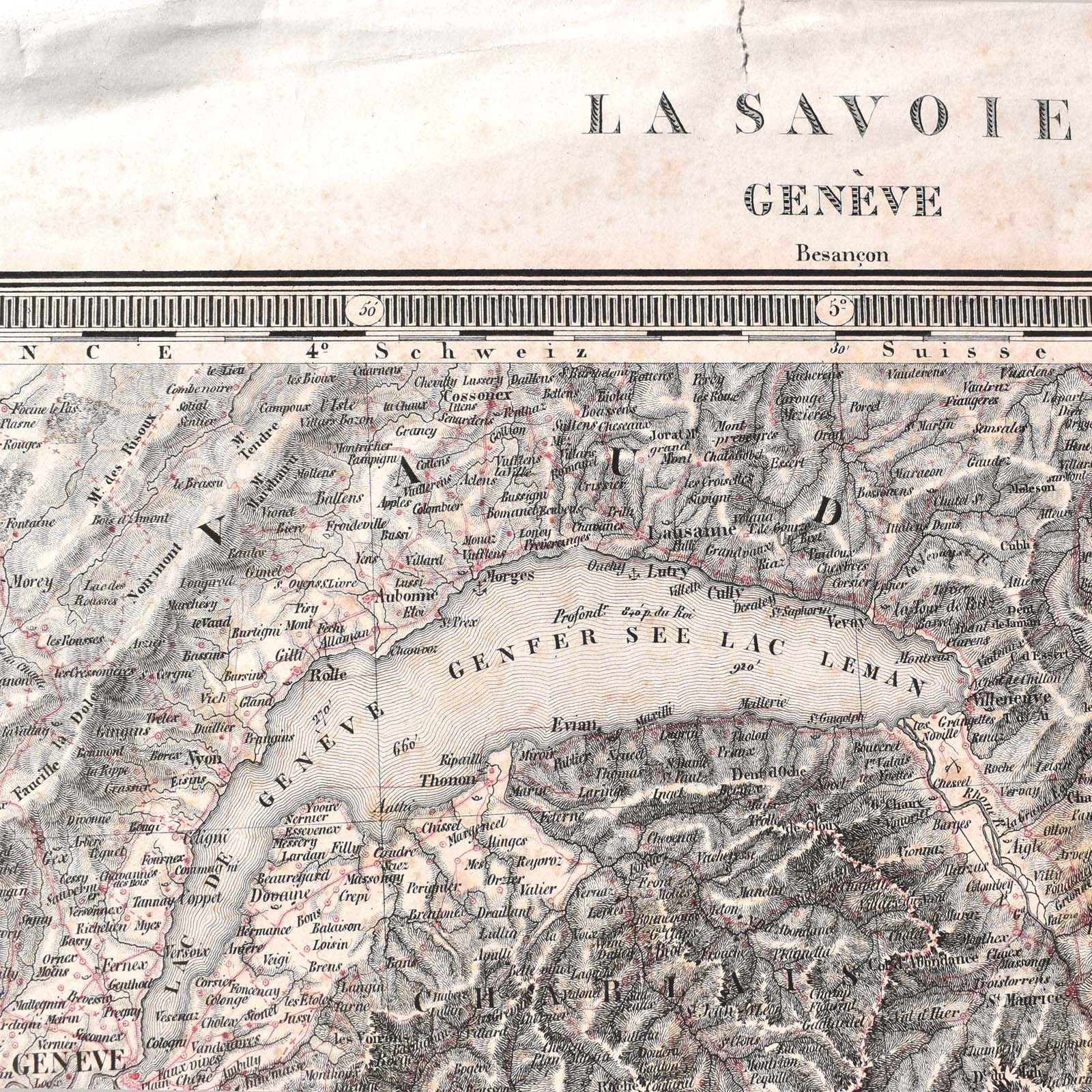 carte géographique de la Savoie et Genève vers 1840.