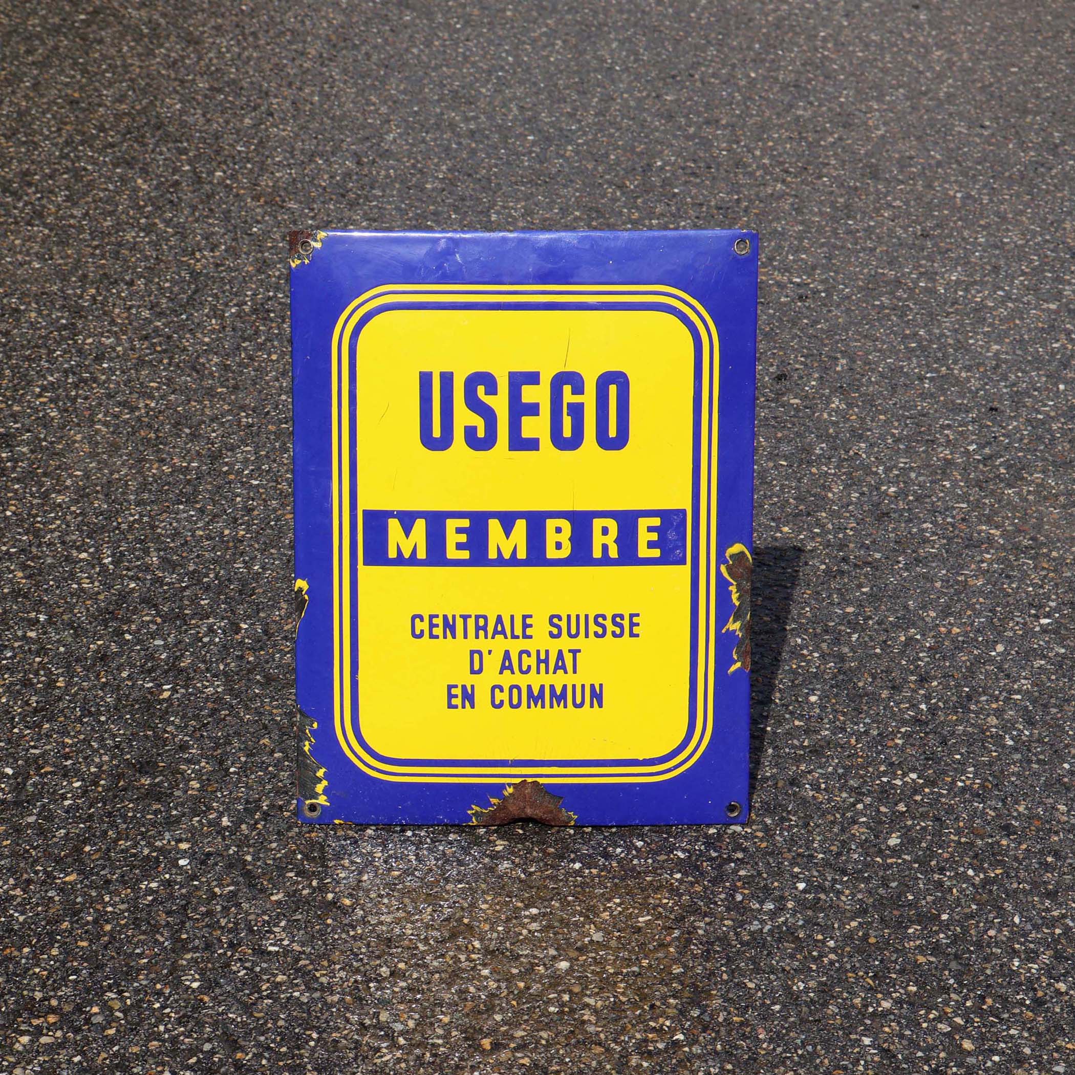 Usego membre centrale d'achat en commun. Plaque émaillée années 1930