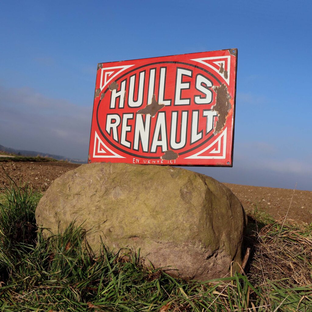Ancienne plaque émaillée huiles Renault