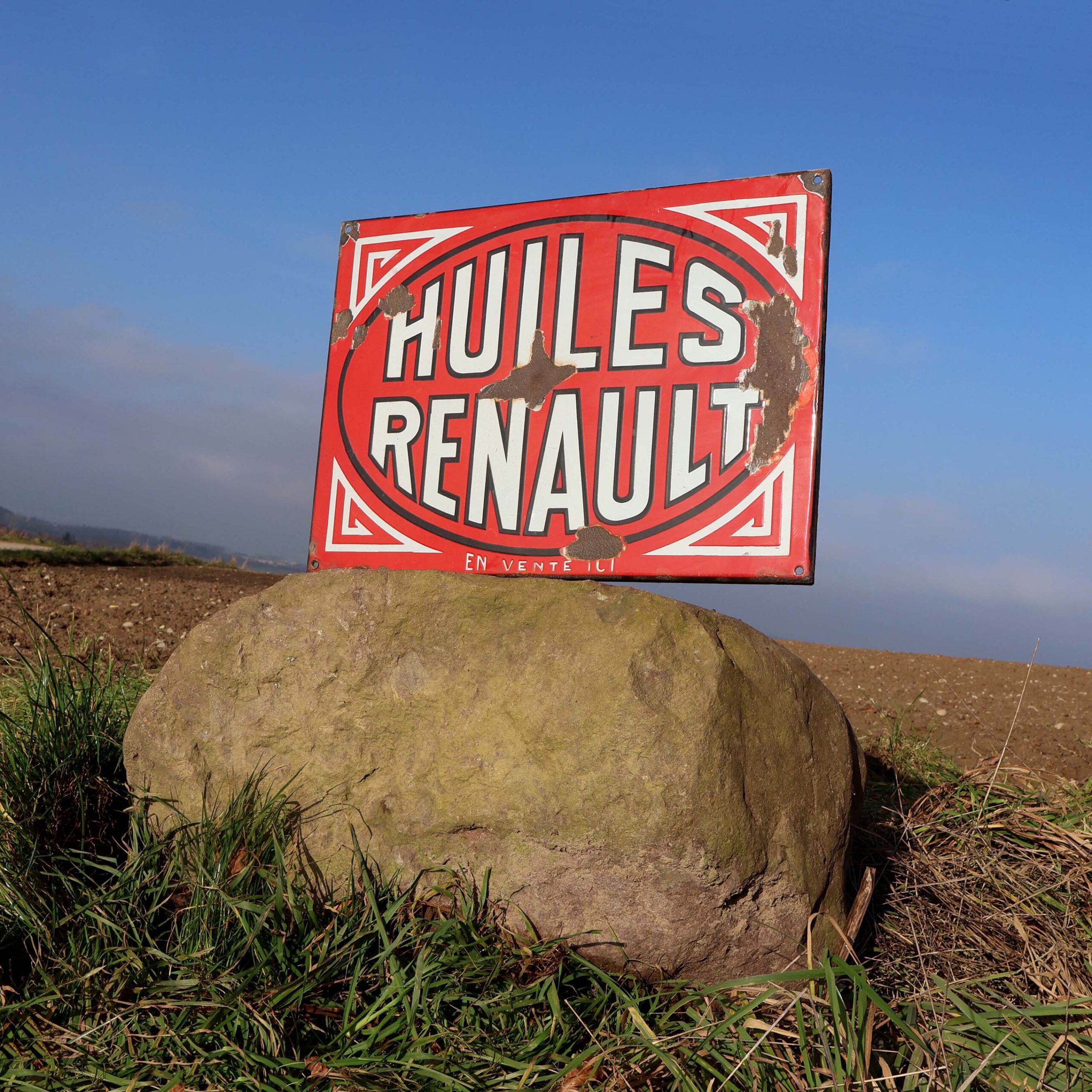 Ancienne plaque émaillée huiles Renault