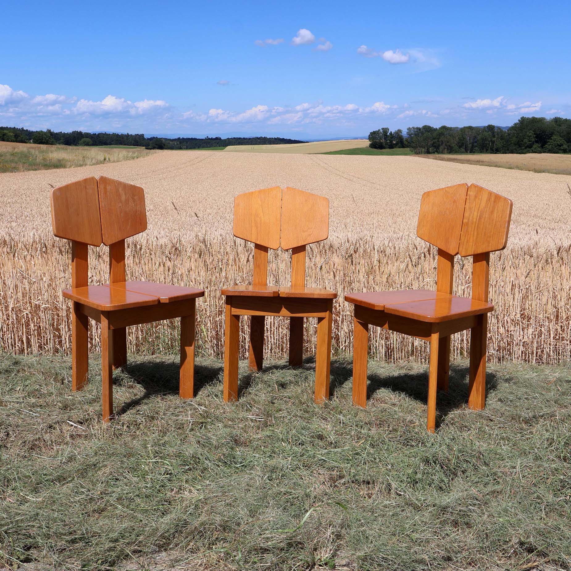 Chaises brutalistes 1970's en chêne